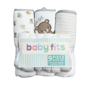 Babyfits 9 Piece Baby Bath Towel Set - Bear