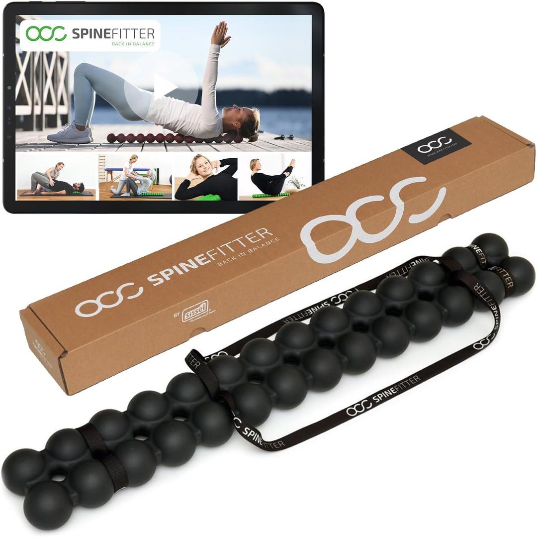 SPINEFITTER by SISSEL | Massage Device for Back & Balance | Back Trainer Relieves Tension & Blockages | Ideal for Pilates and Yoga | for Relaxation of The Spine | for Home & Professional (Black)