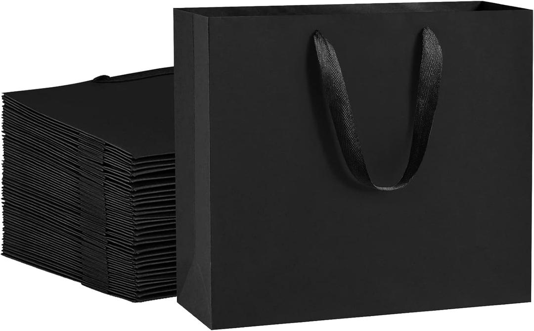 BagDream 12.5x4.5x11 25Pcs Gift Bags Heavy Duty Kraft Black Paper Bags with Handles, Sturdy Large Paper Gift Sacks for Shopping, Retail, Merchandise, Wedding Party Favor
