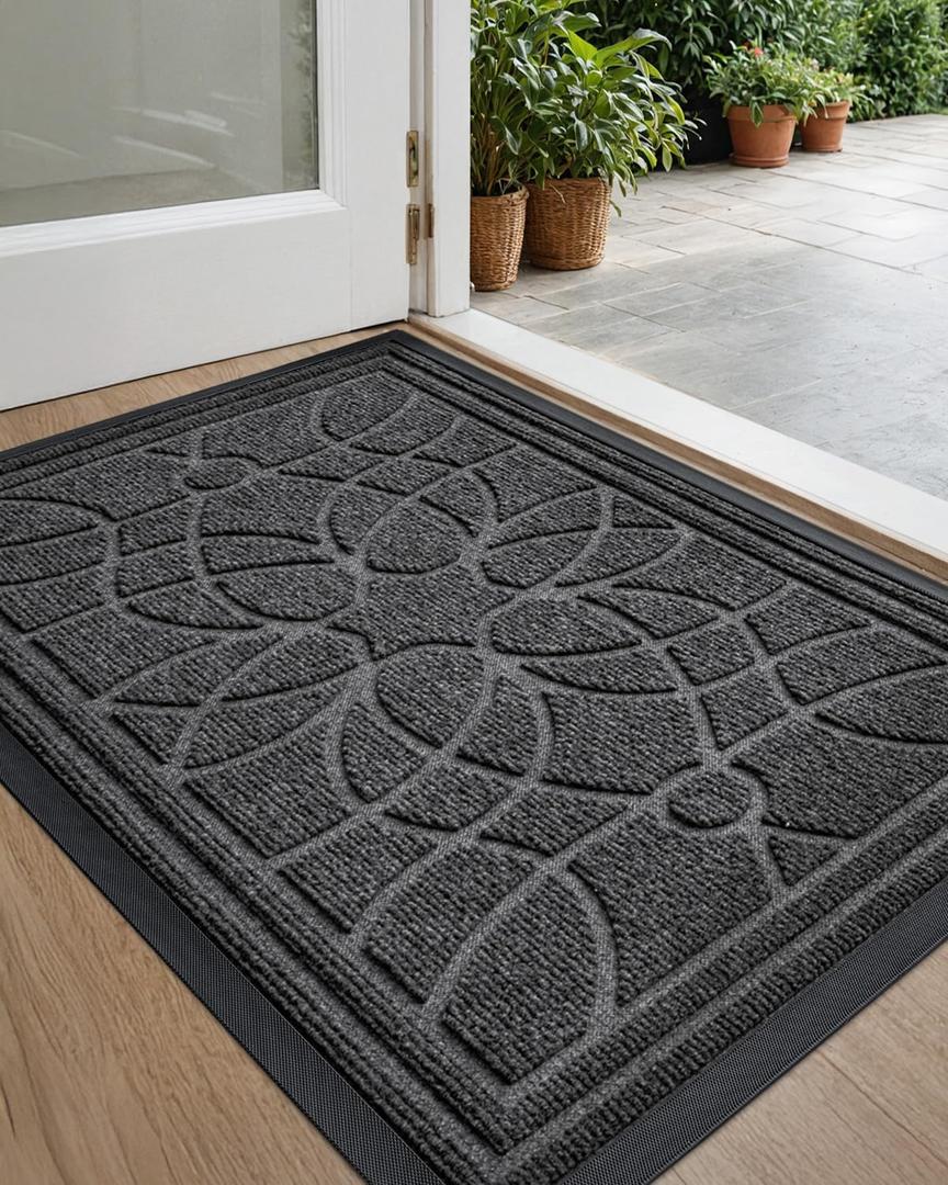 DEXI Front Door Mat Outside Entrance, Heavy Duty Non Slip Low Profile Doormat for Entryway, Trap Dirt and Moisture Welcome Mats, Easy Clean, Patio, Garage, 3x2, Grey (23"X35"(Rectangular))
