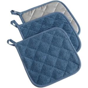 DII Basic Terry Collection Quilted 100% Cotton, Potholder, Blue, 3 Piece