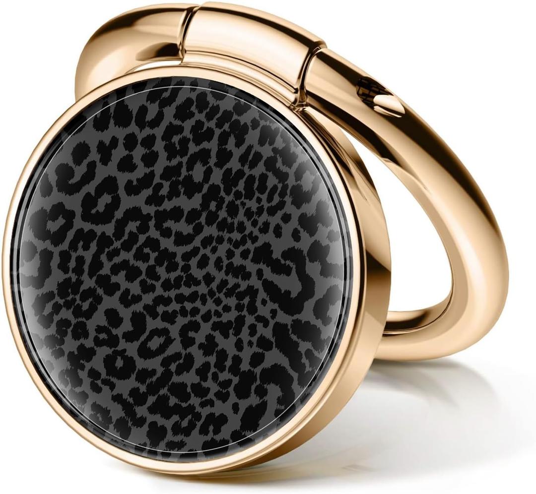 Cell Phone Ring Holder, Cute Metal Phone Grip Stand Finger Ring Kickstand, Flexible 360Rotation Phone Tablet Case Accessories Compatible with Most Phones Black Leopard Design