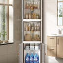 BUMODEL Farmhouse Tall Storage Cabinet Organizer Plastic Bathroom Corner Shelf with 3 Doors and Adjustable Shelves Home Space Saver for Kitchen,Living Room,Laundry Room，Dining Room,Quick Assembly