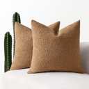 MIULEE 20x20 Inch Decorative Pillow Covers for Couch Bed Set of 2 Textured Boucle Neutral Throw Pillows Brown Accent Solid Cushion Vintage Pillowcase Cozy Soft Chair Sofa Livingroom Home Decor