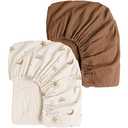 Baby Crib Sheets 2 PCS, 100% Organic Cotton Crib Sheet for Standard Crib Mattress(52”x 28”), Fitted and Soft Breathable Muslin Crib Mattress Sheet for Girl and Boy (Sun, Brown)