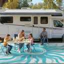 Garvee Outdoor Rug 9x12 Waterproof Patio Rugs with Boho Sun Pattern, Reversible Plastic Straw Camping Rugs Outdoor Indoor RV Mat Carpet for Deck, Backyard, Picnic, Porch, Balcony, Beach, Light Blue