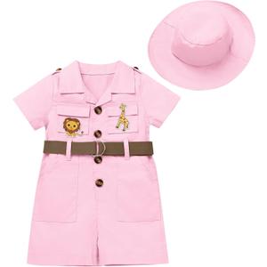 ABAFIP Baby Girl Toddler Boy Safari Birthday Outfit Short Sleeve One Piece Romper Jumpsuit with Belt Hat 6-12 M