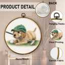 3 x QZQE Golden Retriever Golf Nursery Round Wall Art Decor Framed, Golden Retriever Gifts Circle Canvas Prints, Dog Sports Circular Wall Hanging Decor for Sport Room Kids Nursery Bedroom, 10x10 Inch (Colour 01)