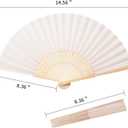 Sepwedd 50pcs Cream-Coloured Imitated Silk Fabric Bamboo Folded Hand Fan Bridal Dancing Props Church Wedding Party Favors with Organza Bags
