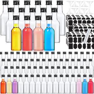 120 Pack 2 oz Mini Liquor Bottles, Plastic Spirit Bottles with Lables, Airtight Shot Bottle with Caps, Miniature Alcohol Bottle for Cocktail,Party Favors,Weddings
