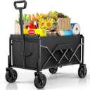 Small Collapsible Wagon with Wheels, Foldable Carts with 200lbs Load Capacity, Dog Wagon, Utility Shopping Cart for Groceries, Sports, Camping, Garden, Fishing, Black