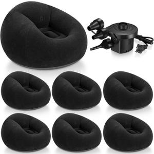 Realspring 6 Pcs Inflatable Bean Bag Chairs for Adults with Electric Air Pump, Blow up Couch Folding Portable Inflatable Couch Lazy Sofa for Outdoor Movie Night Camping(Black)