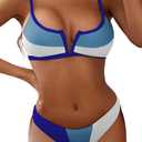 ZAFUL Women's High Cut Bikini Sets Ribbed V-Wire Cami Bikini Two Piece Swimsuit (2-Blue White)
