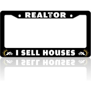 Realtor I Sell Houses License Plate Frame Funny House License Plate Holder for Front or Rear Car Tags Stainless Steel Car Decoration with Screws 6.3 X 12.2 in