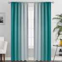Ombre Room Darkening Curtains for Living Room, Rod Pocket Light Blocking Gradient Teal to Greyish White Thermal Insulated Window Curtains 52x85 + White Blackout Curtains 4 Packs