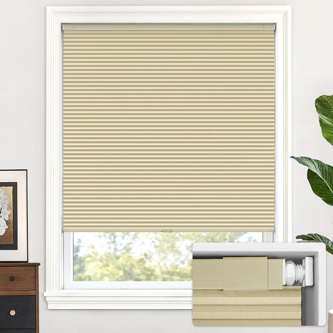 LazBlinds Cordless Cellular Shades, No Tools No Drill Blackout Honeycomb Shades Pleated Blinds for Windows, 30 1/2" W x 64" H, Soft Cream