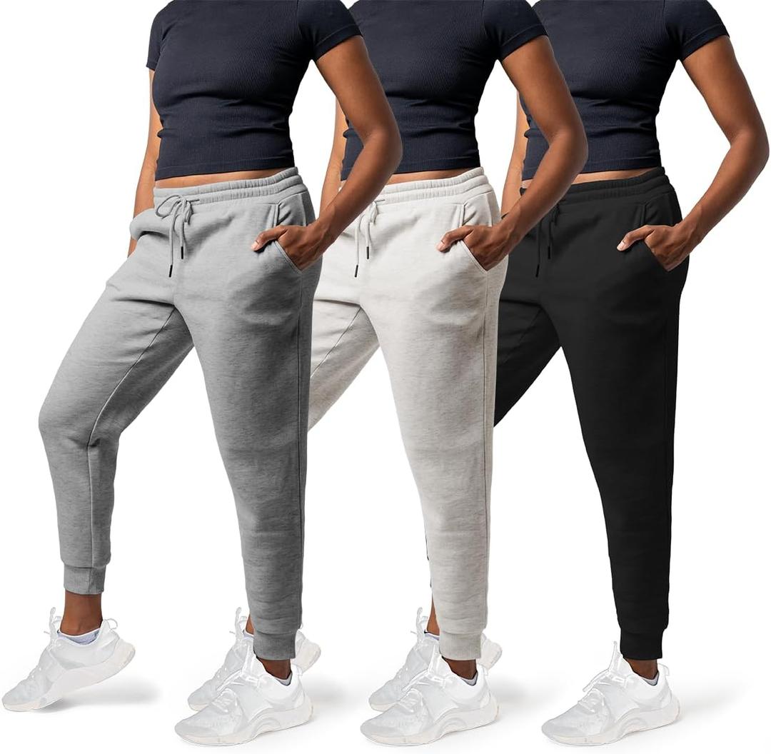 Common Stitch 3 Pack Sweatpants Women - Womens Sweatpants with Pockets, Fleece Womens Joggers, Yoga Pants ( in Plus) (2X, Black / Lt. Heather Grey / Med. Heather Grey)