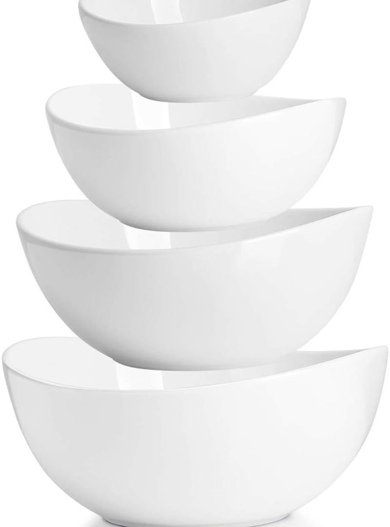 Sweese Porcelain Serving Bowls Set, 10-42 oz, Versatile for Salad, Soup, Snacks, Microwave Dishwasher Safe, White, 10 Ounces, 18 Ounces, 28 Ounces, 42 Ounces