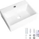 Wall Mounted Bathroom Vessel Sink, QISHKA 15" X 12" Rectangular Floating Ceramic Wash Hand Basin White Wall Hung Vanity Sink for Bathroom and Cloakroom