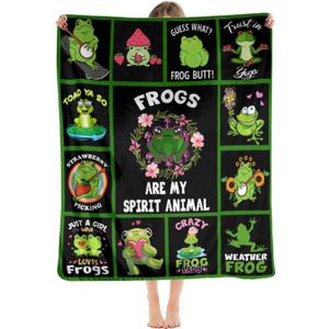 Fun Frog Fleece Throw Blanket - Super Soft Cozy Cute Frogs for Couch Sofa Bed Gifts 50"x40