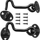 Cabin Hook and Eye Latch for Door, 2 Pack 4 Inches Barn Door Latch and Privacy Hooks, Cabin Door Gate Latche Best for Window, Bedroom, Sliding Door (Black)
