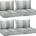 AAAAAcessories Outdoor Seat Cushions for Chairs, Fade-Resistant, Waterproof Patio Furniture Replacement Cushions, 25.5" x 25.5" x 5" + 25.5" x 13.5", Set of 4, Stormy Teal Coastal Stripe