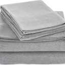 Amazon Basics 4 Piece Bed Sheet Set, 100% Cotton Jersey, Includes Super Soft, Flat and Fitted Sheets, Pillowcase, Queen, Light Gray, Solid