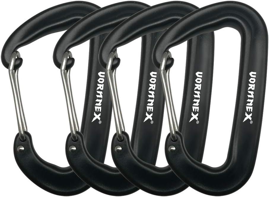 12KN Aluminum Carabiner Clip 4 Pack for Hammocks, 2700lbs Heavy Duty Large Clipping On Camping Accessories, Water Bottle,Backpacking and More - Black