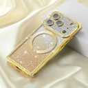 Misscase Magnetic Glitter Case for iPhone 17 Pro 6.3 Inch, Camera Protection, Compatible with MagSafe, Rectangle Cute Bling Sparkle Diamond Colorful Phone Cover, Drop-Tested & Shockproof-Gold