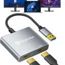 Reborn USB to HDMI Adapter, 1080P@60Hz USB 3.0 Male to Dual HDMI Female Multi-Display Cable Converter Suitable for MacOS, Windows 7/ 8/ 10/ 11 - Driver Installation is Required