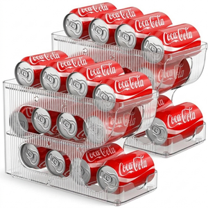 Sotfamily FIFO Soda Can Organizer for Pantry/Fridge, Automatic Rolling Pop Can Dispenser/Storage/Holder/Container for Refrigerator or 12" Deep Shelf, Space-Saving Drink Organizer for 24 Standard Cans, Clear