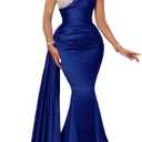 High Neck Mermaid Prom Dresses Long Sleeves Sweetheart Tulle Beaded Satin Pleated Tight Formal Dresses Evening Party Gowns (16 Plus, Navy)