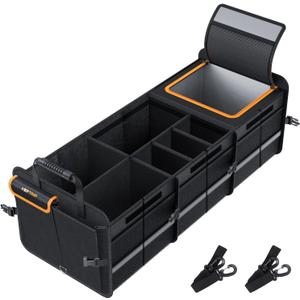HEYTRIP Large Trunk Organizer With Built-in Leakproof Cooler Bag, 2 Tie-Down Straps, 4 Removable Dividers, Foldable Cover, Built with 2mm PE Board