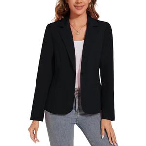Women's Button Front Blazer Jackets Long Sleeve Lapel Business Casual Office Work Lightweight Blazers with Pocket (X-Large, Black)