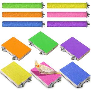 6 Pcs Bird Perch Stand Toy, Wood Parrot Stand Platform Colorful Sand Paw Grinding Stick Cage Accessories Exercise Toys for Cockatiel Conure Budgies Parakeet Lovebird Hamster Gerbil Rat Mouse (6 Pcs)