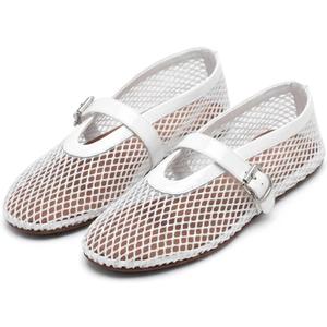 Women's Mesh Ballet Flats Buckle Strap Comfortable Ballerina Shoes Ladies Clear Fishnet Wide Width Flats for Women Slip-on Casual Dress Mary Jane Flats Fall 2025