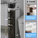3-Tiers Slim Bathroom Storage Cabinet, Waterproof Narrow Floor Cabinet with Tissue Box and Wheels, Skinny Storage Organizer with Drawers for Small Spaces, Bathroom, Kitchen, Bedroom, 6.7