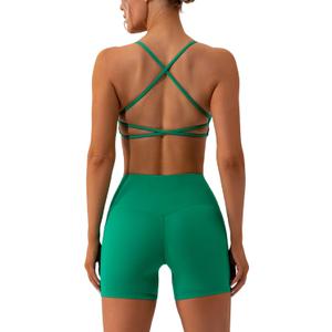 ABOCIW Workout Sets for Women 2 Piece Twist Front Halter Sports Bras High Waist Biker Shorts Exercise Gym Yoga Outfit (Medium)
