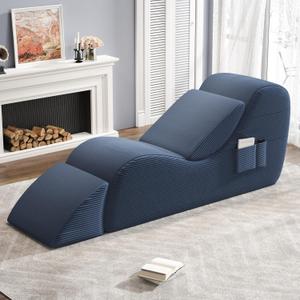 Yoga Chairs for Adults, Ergonomic Chaise Lounge Chair Indoor with Side Pocket, Lumbar Pillow, Ottoman, Yoga Chair Perfect for Stretching, Relaxation, Exercise, Used in Bedroom, Living Room (Blue) (Blue)