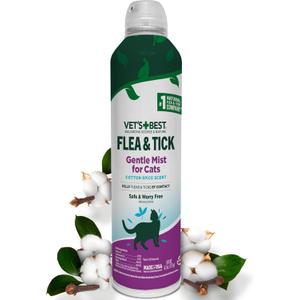 Vets Best Natural Flea & Tick Mist for Cats  Plant-Powered Spray with Cotton Spice Scent  Natural Flea Prevention and Pest Control  Gentle Formula for Indoor Use  Safe for Pets  6.3 oz