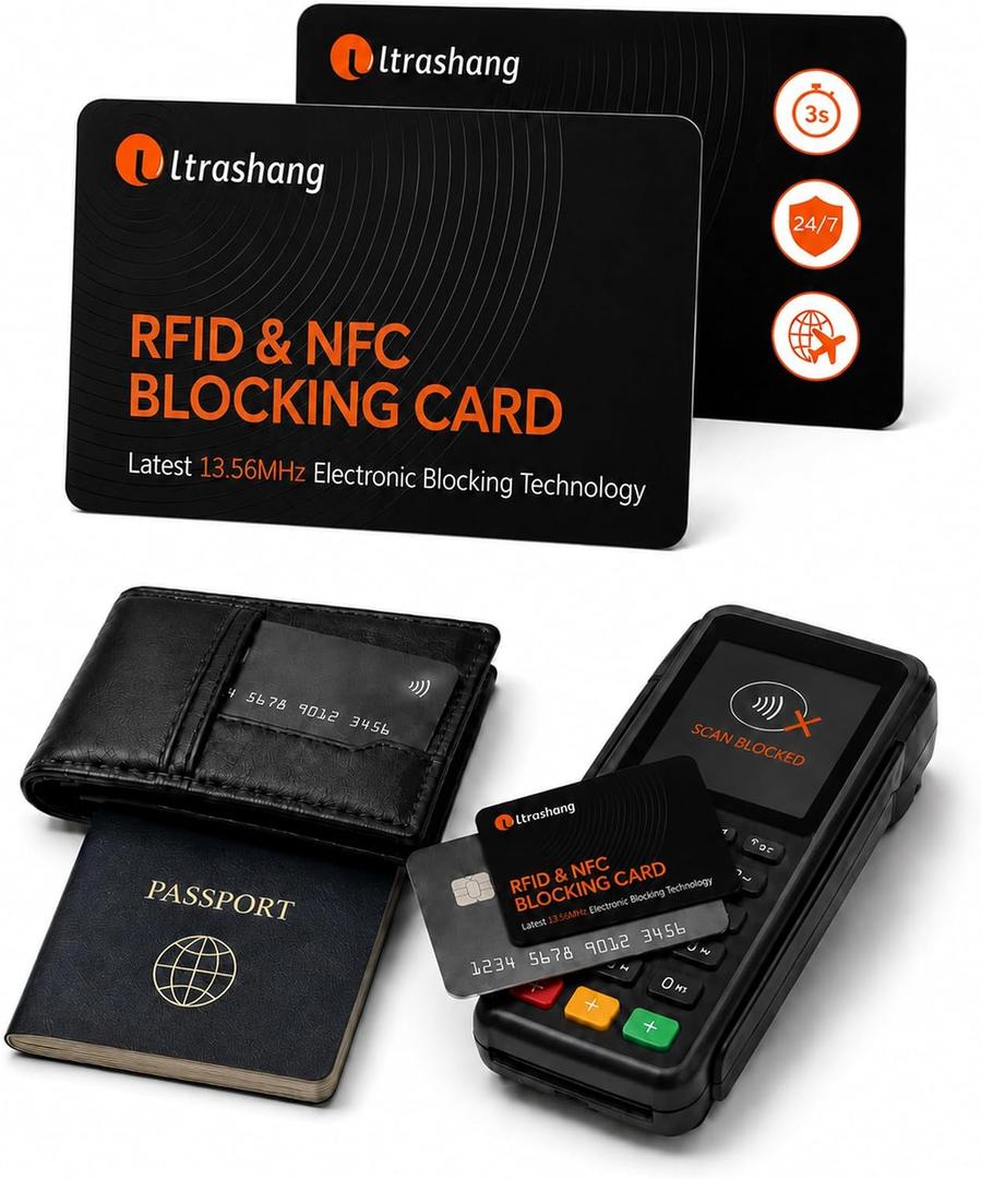 2 x Safe RFID Blocking Card: 24/7 Credit Card Protection for Travel in Crowds