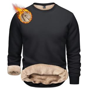 TACVASEN Sweatshirts for Men Fleece Lined Crewneck Sweatshirts Warm Sherpa Lined Long Sleeve Winter Pullover for Men Black