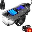 VLOXO Bike Speedometer with Bike Light Set, IPX7 Waterproof Bicycle Computer with Horn LED Front & Tail Light, USB Rechargeable (blue)