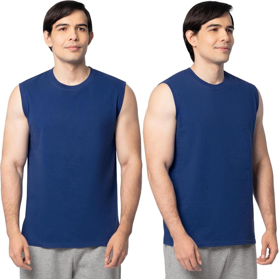 Fruit of the Loom Men's Eversoft Cotton Sleeveless T Shirts, Breathable & Moisture Wicking with Odor Control, Sizes 4XL (Blue)