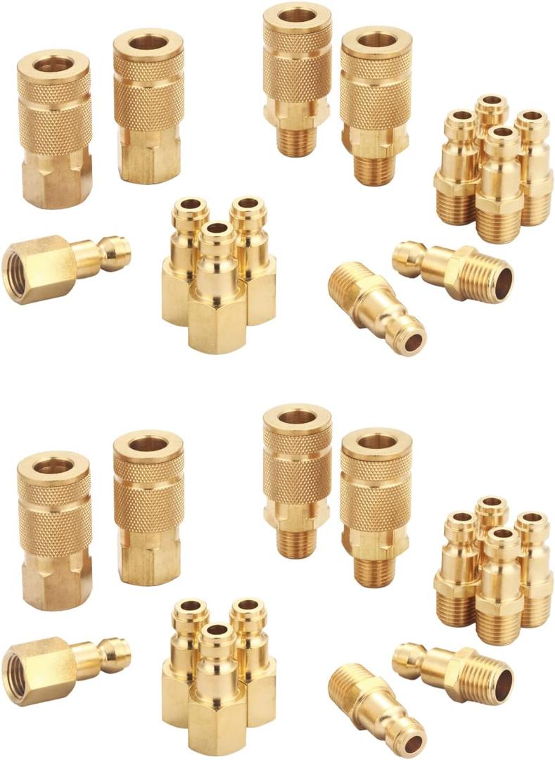Coupler and Plug Kit (28 Piece), Automotive Type C, 1/4 Inch NPT, Solid Brass Quick Connect Air Fittings Set