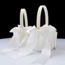 2 PCS Flower Girl Baskets Set- Cute Cherish Wedding Flower Baskets (Ivory)