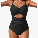 Blooming Jelly Womens One Piece Metal Cut Out Swimsuit Tummy Control Ruched Bathing Suit Full Coverage Slimming Swimwear 2026 large
