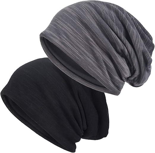1 EINSKEY Lightweight Slouchy Beanie for Men Women, Oversize Thin Cotton Skull Cap Chemo Cap Night Sleeping Hat for All Seasons