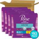 Poise Ultra Thin Incontinence Pads & Postpartum Pads for Bladder Leaks, 4 Drop Moderate Absorbency, Long Length, 192 Count (4 Packs of 48) 