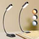 2 Pack Book Light,Rechargeable Reading Lights for Books in Bed-Eye Caring 3 Colors, Stepless Dimming, 360 Flexible Studying Small Desk Lamp, Clip-on LED Night Light for Book Lovers, Kids (Black)